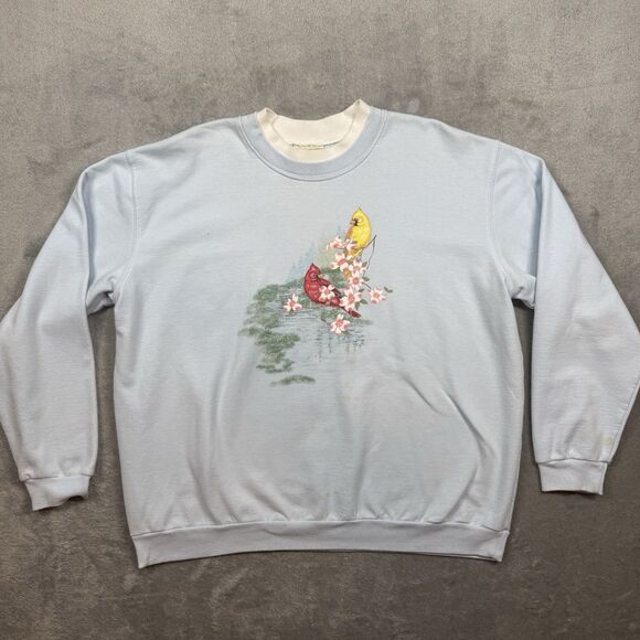 Top Stitch By Morning Sun Sweatshirt Women’s PL Blue Graphic Print Grandmacore - Picture 1 of 7